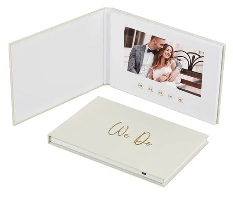 OUR WEDDING Video Book, Linen Cover with 7 Inch Screen, Plays Videos and Photos, 4GB Memory, Rechargeable, Wedding Gift for Couples