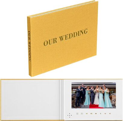 Our Wedding Video Book with Sound, 7 Inch Open-to-Play Keepsake, 4GB Memory, Simple Offline Playback, No Wi-Fi or App Required, Golden Linen Cover